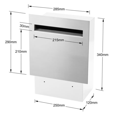 Milkcan-231STS-WHT-mayfair-fence-letterbox-stainless-white-dims-1100px